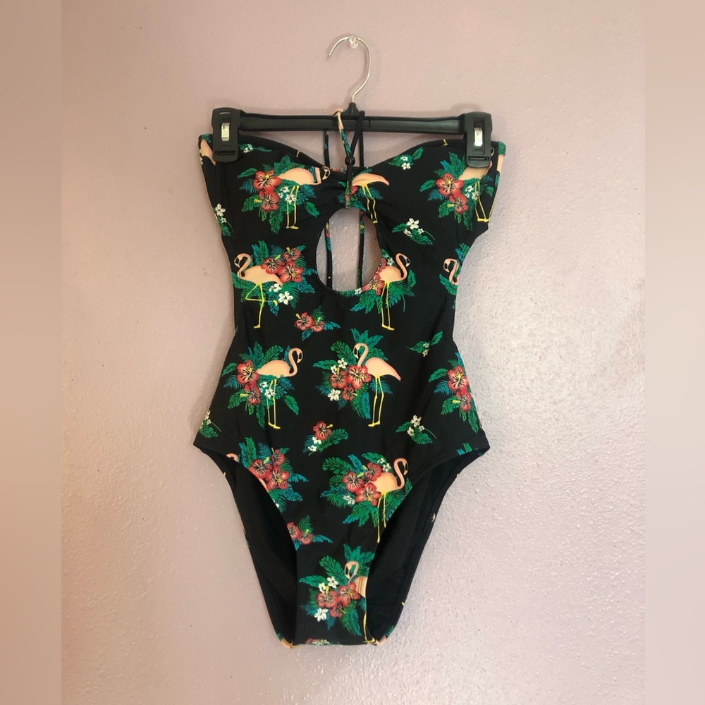 One Piece Cutout Flamingo Swimsuit